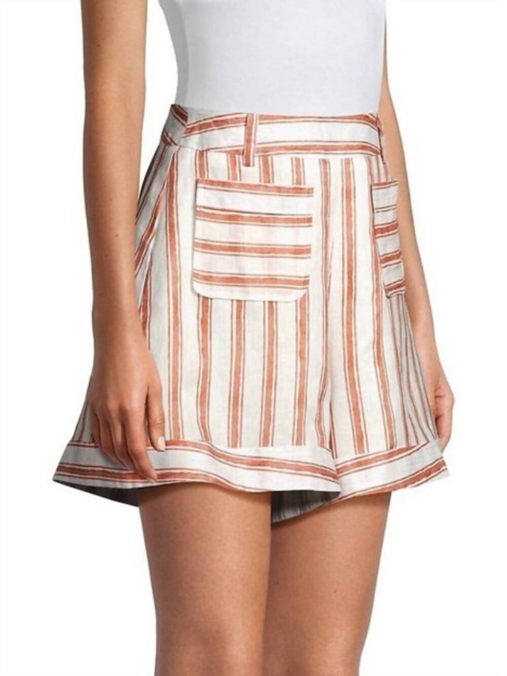 Sancia Ludo Flax Linen Shorts Orange White Jeane Stripe High Waist L